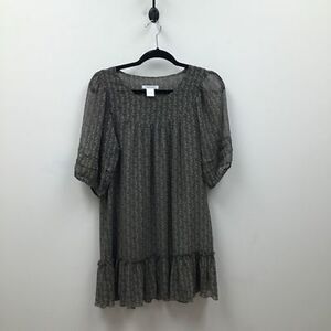 Poppy Garden Womens Peasant Dress Brown Mini Floral Sheer 3/4 Sleeve Ruffle S